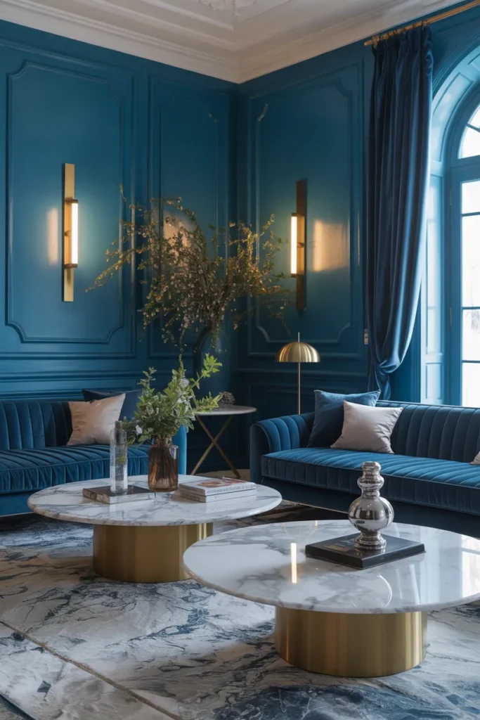 Blue and Marble Elegant Living Room