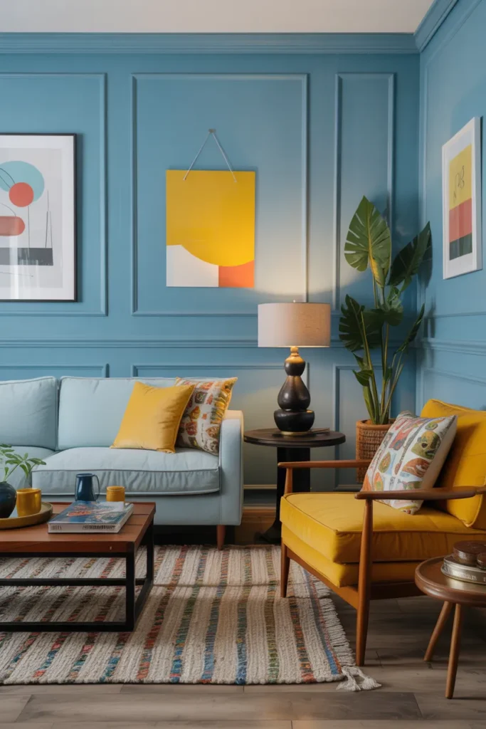 Blue and Mustard Yellow Living Room
