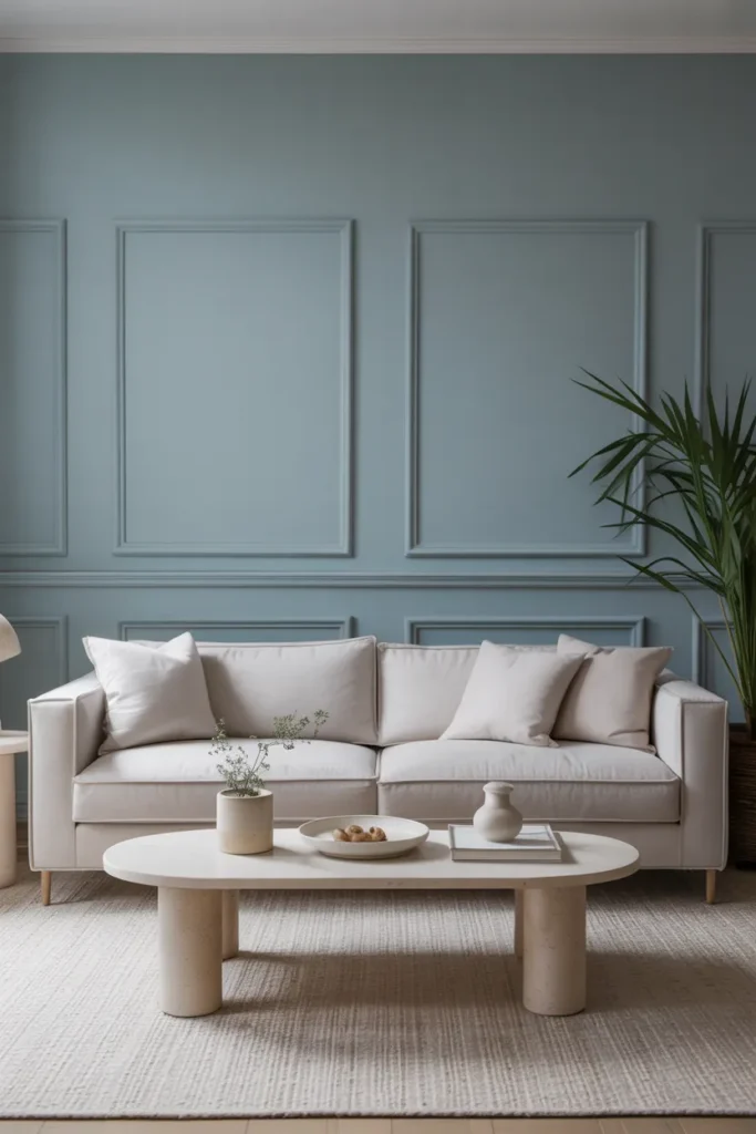 Blue and Neutral Minimalist Living Room