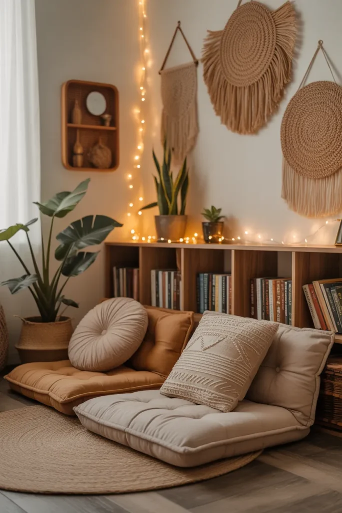 Boho-Inspired Floor Cushion Book Nook