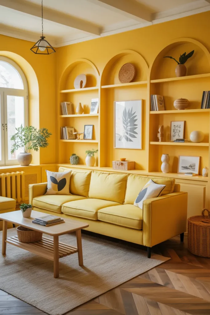 Bold Lemon Yellow Color Drenched Living Room