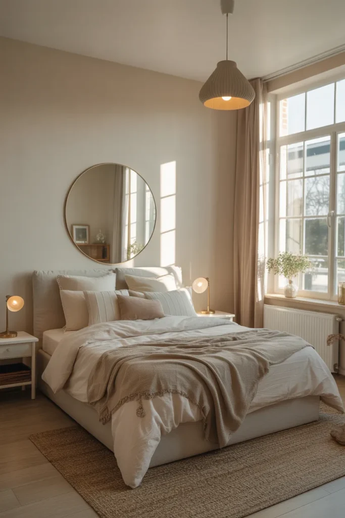 Bright Small Bedroom with Mirrors