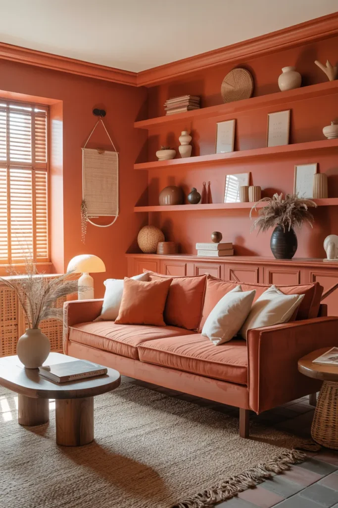Burnt Orange Color Drenched Living Room