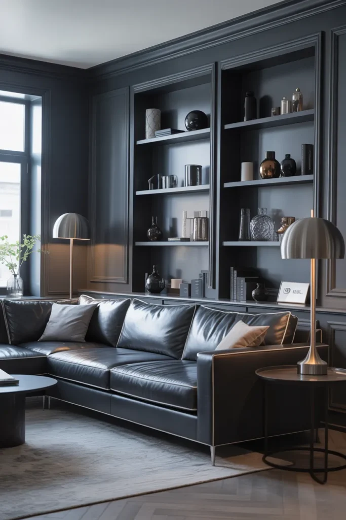 Charcoal Gray Color Drenched Living Room