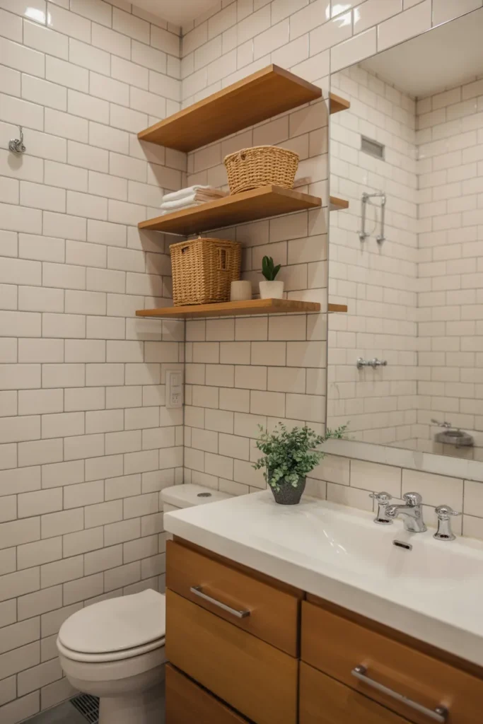 Classic White Tiles with Wooden Accents