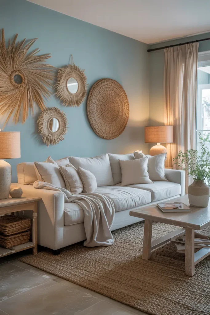 Coastal Blue and Sandy Beige Living Room