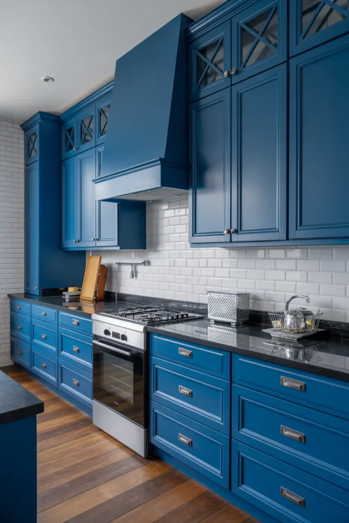 Cobalt Blue Cabinets with Dark Countertops