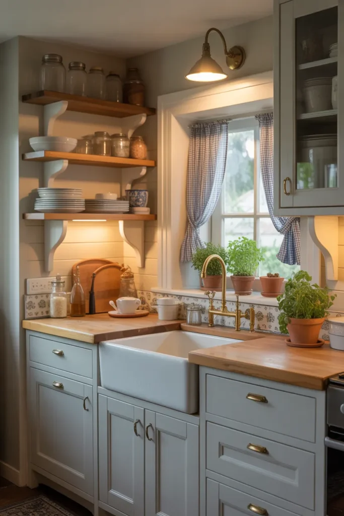 Compact Cottage Kitchen with Open Shelving