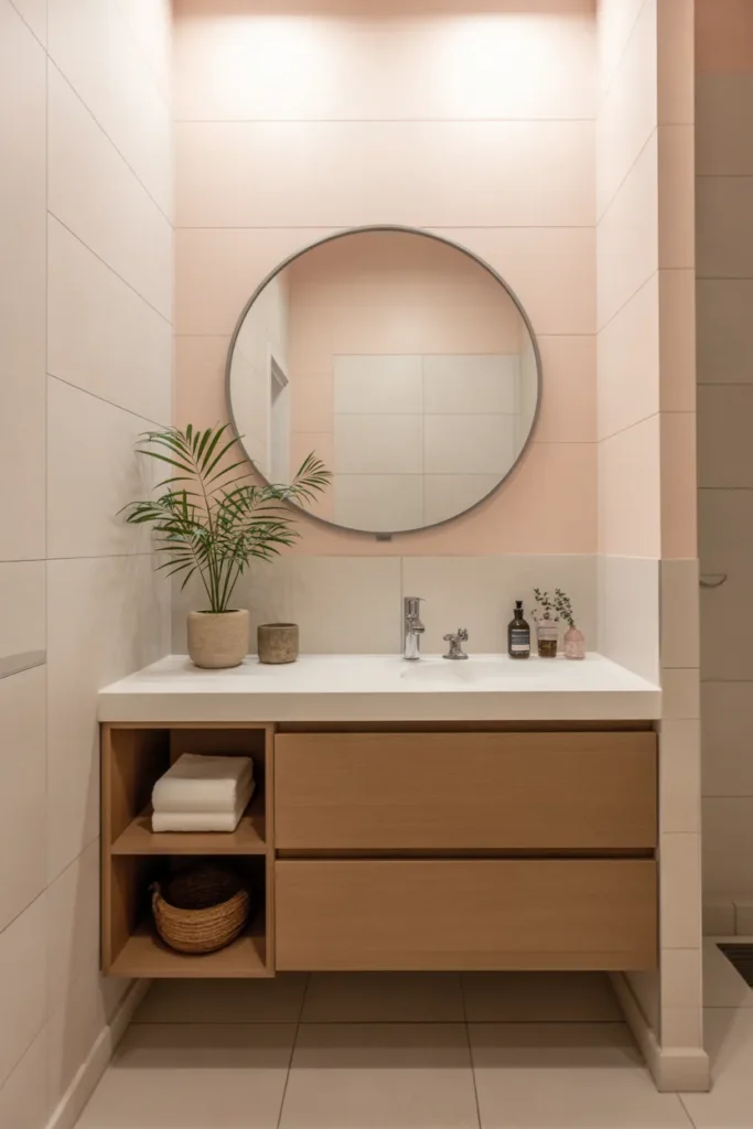 Compact Vanity with Open Shelving
