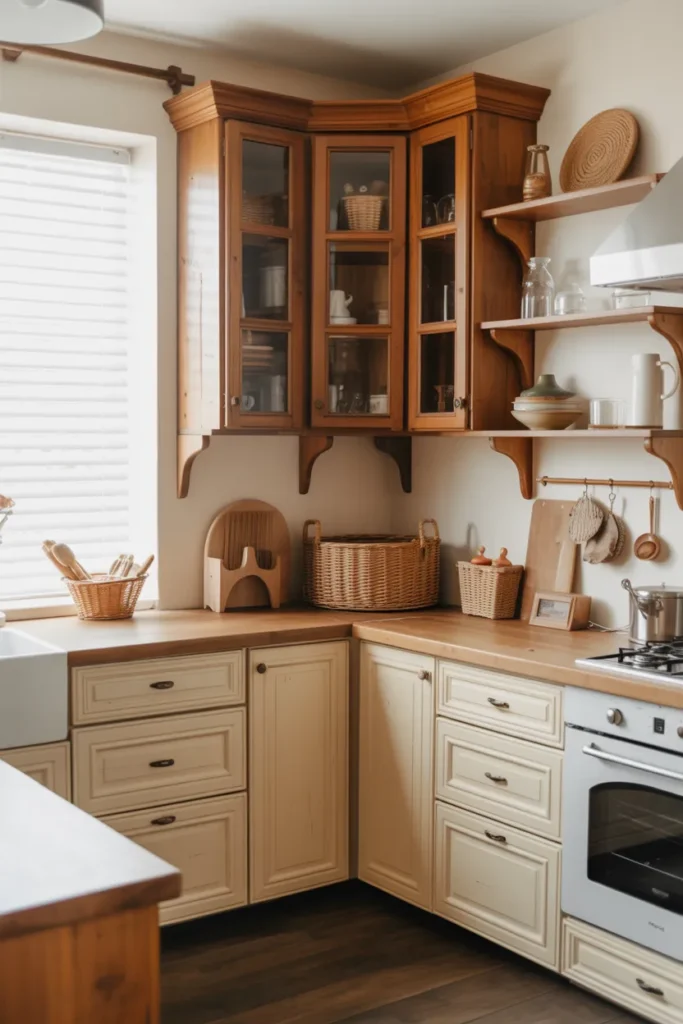 Corner Cabinets with Glass Inserts