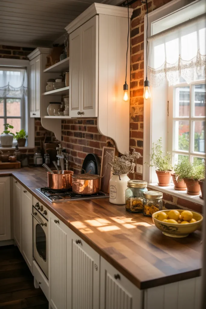 Cottage Kitchen with Brick Backsplash