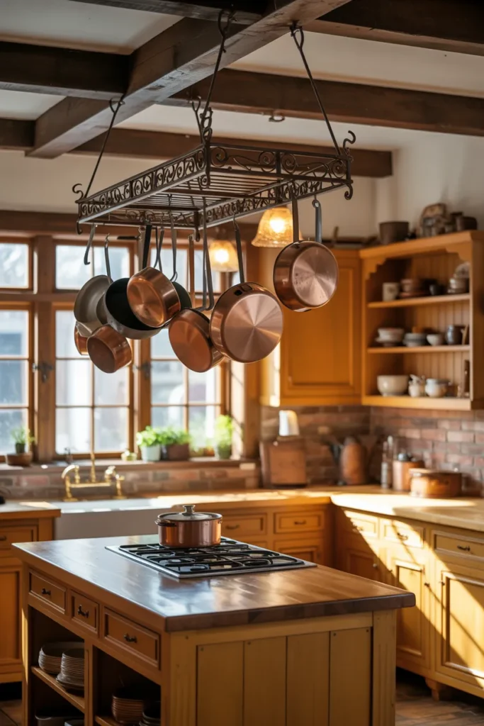 Cottage Kitchen with Hanging Pot Rack