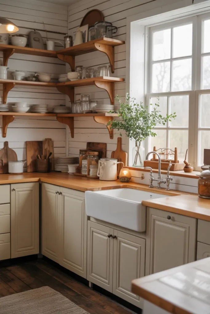 Cottage Kitchen with Open Shelving