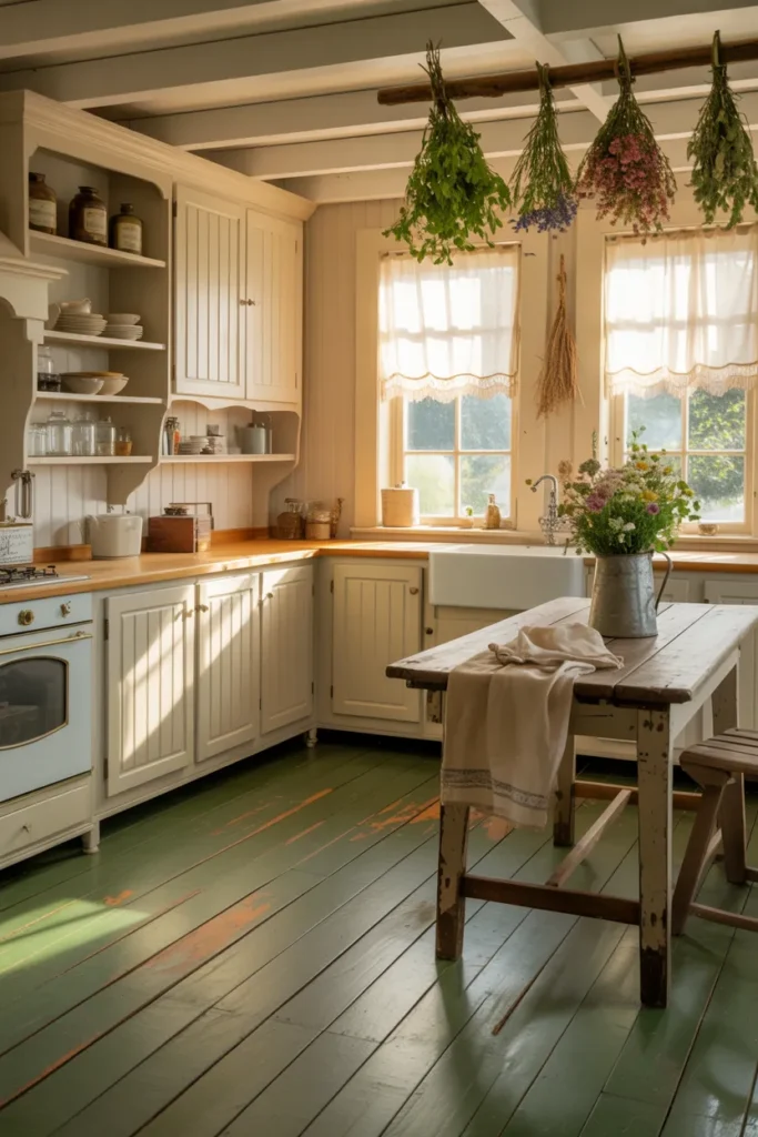 Cottage Kitchen with Painted Wooden Floors