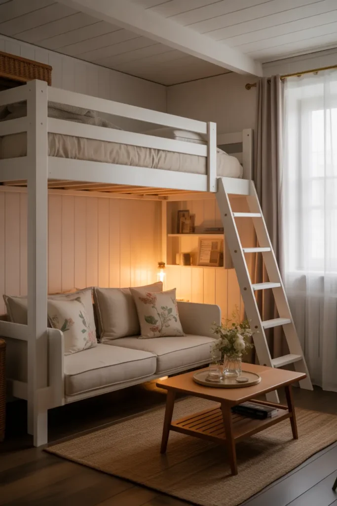 Cottage Loft Bed Setup for Studio Apartments