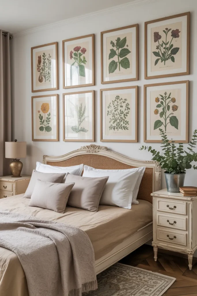 Cottagecore Bedroom with Botanical Wall Art