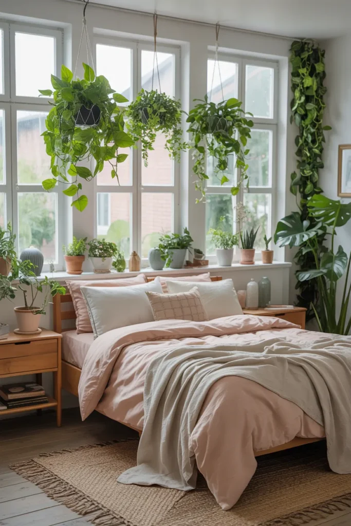 Cottagecore Bedroom with Hanging Plants
