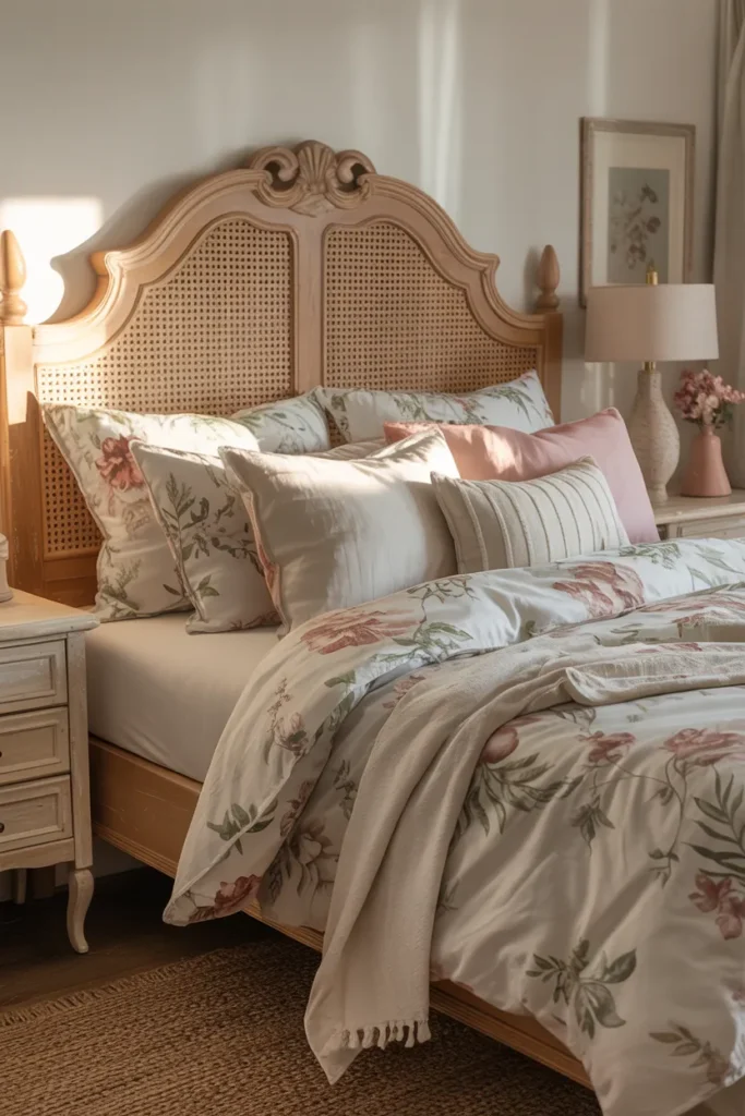 Cottagecore Bedroom with Natural Wood Headboard