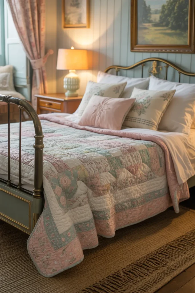 Cottagecore Bedroom with Quilted Bedding