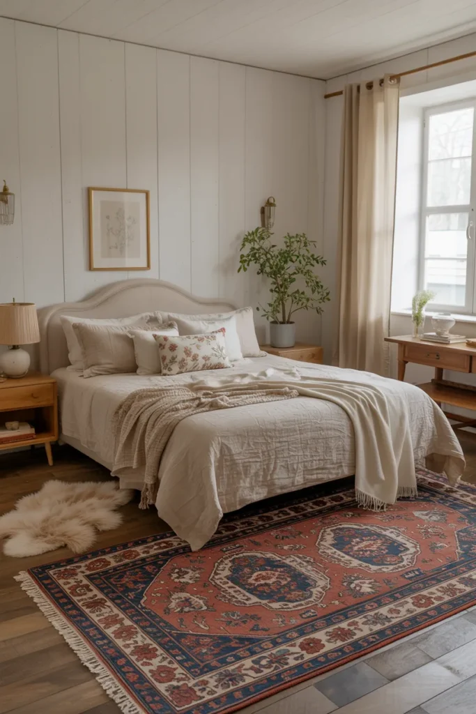 Cottagecore Bedroom with Vintage Rug