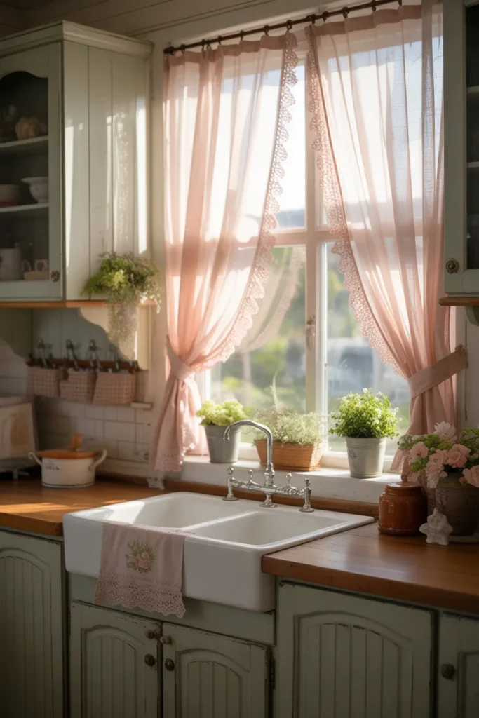 Cottagecore Kitchen with Lace Curtains