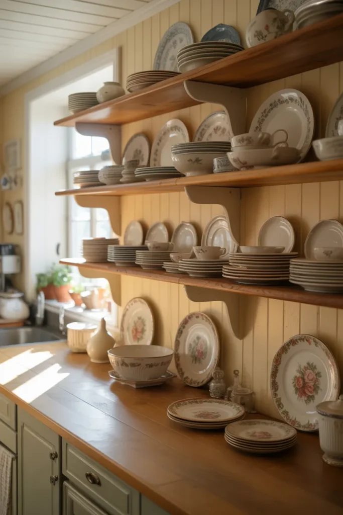 Cottagecore Kitchen with Vintage Dish Display