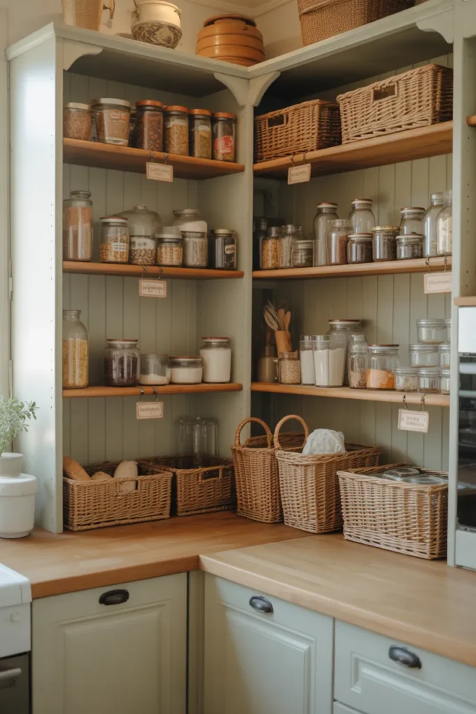 Cottagecore Kitchen with Vintage Pantry Storage