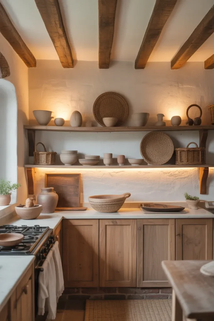 Cottagecore Kitchen with Wooden Ceiling Beams