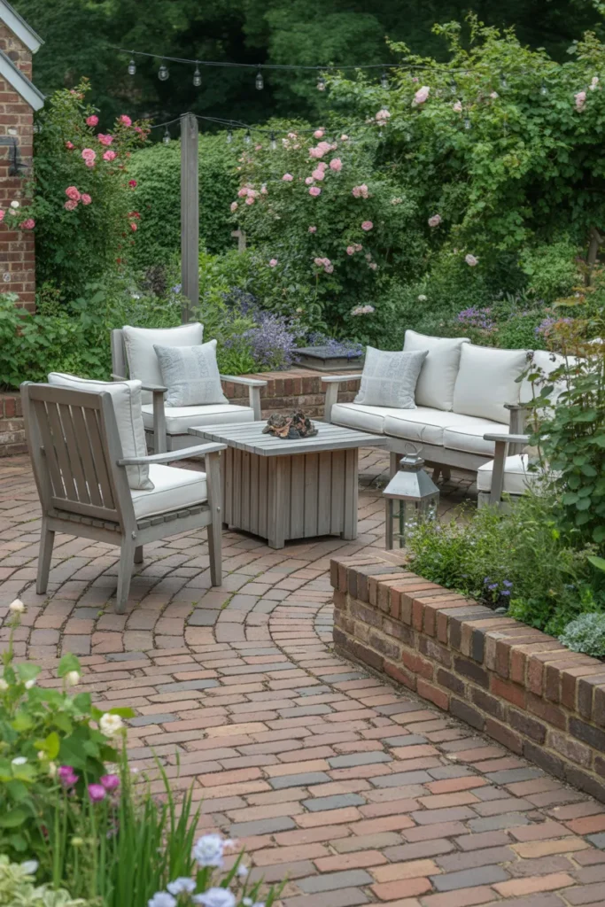 Cozy Brick Patio with Rustic Garden Borders
