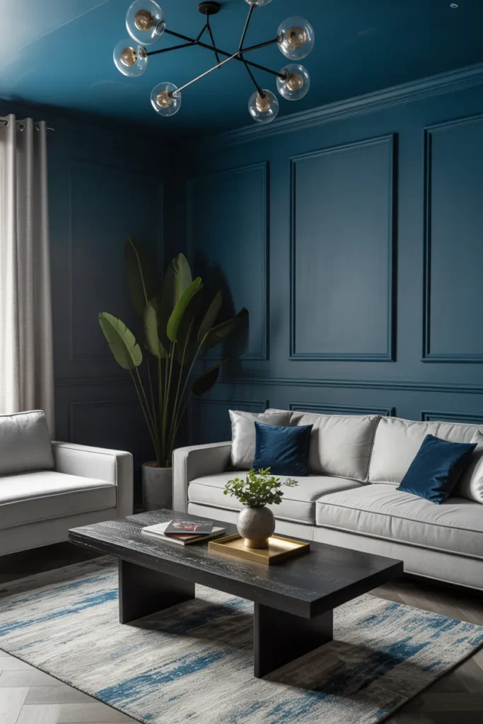 Deep Indigo and Gray Living Room