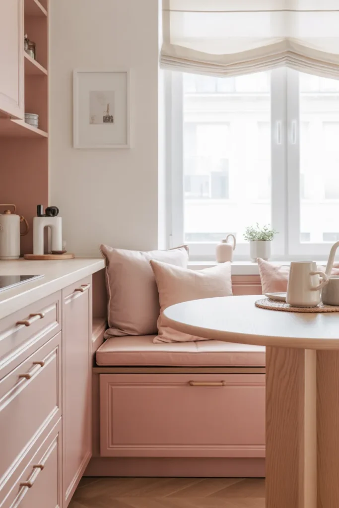 Dusty Rose Bench with Hidden Drawer Storage