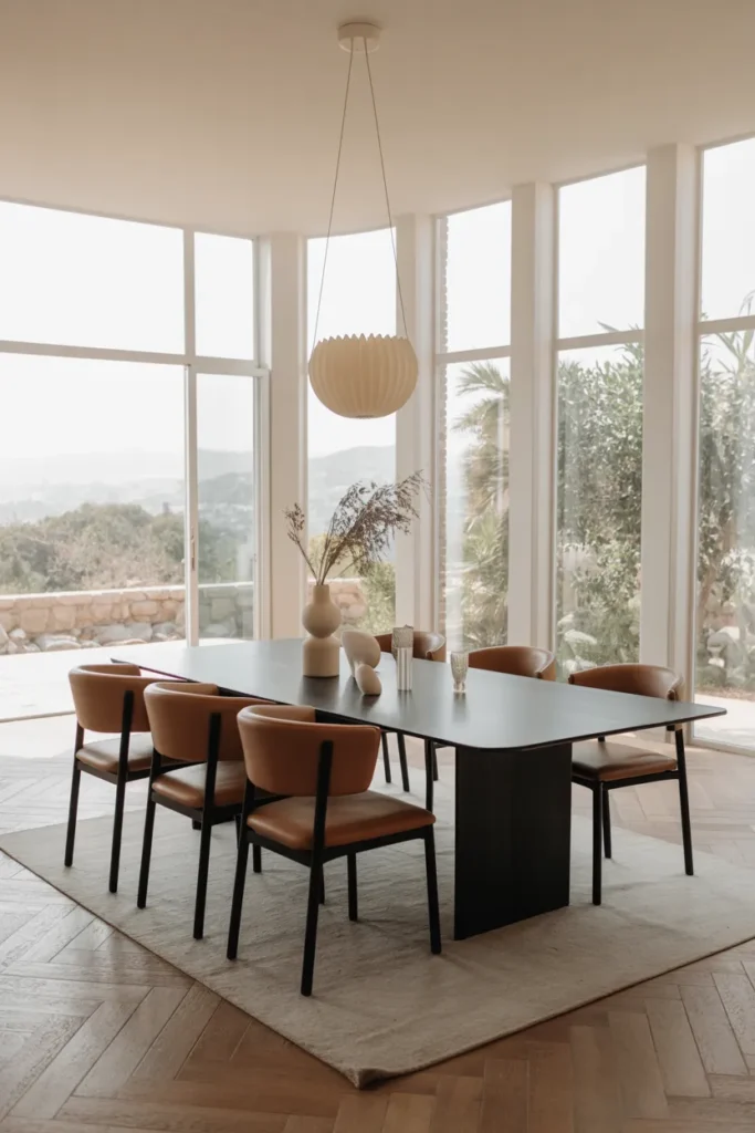 Elegant Dining Room with Floor-to-Ceiling Windows
