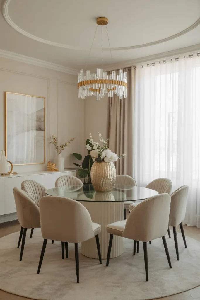 Elegant Dining Room with Velvet Chairs