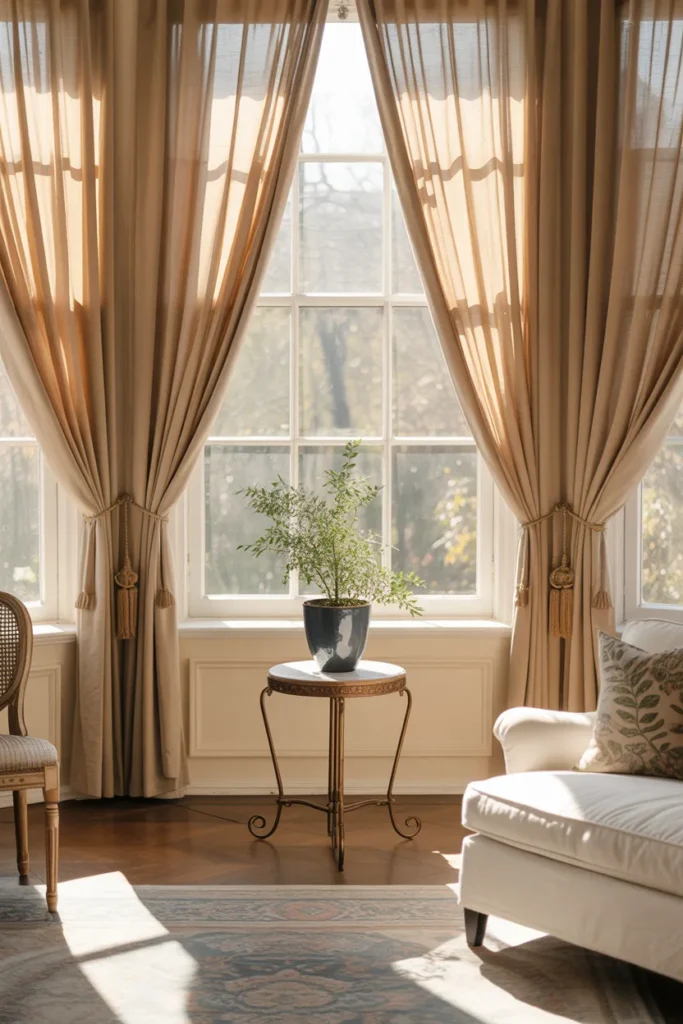 Elegant Draped Curtains with Tiebacks