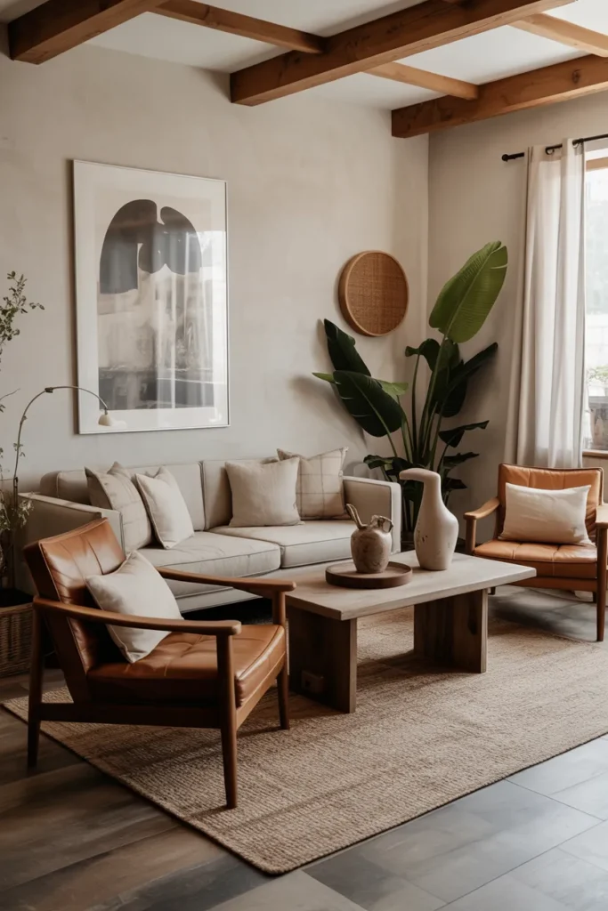 Farmhouse Living Room with Leather Accents