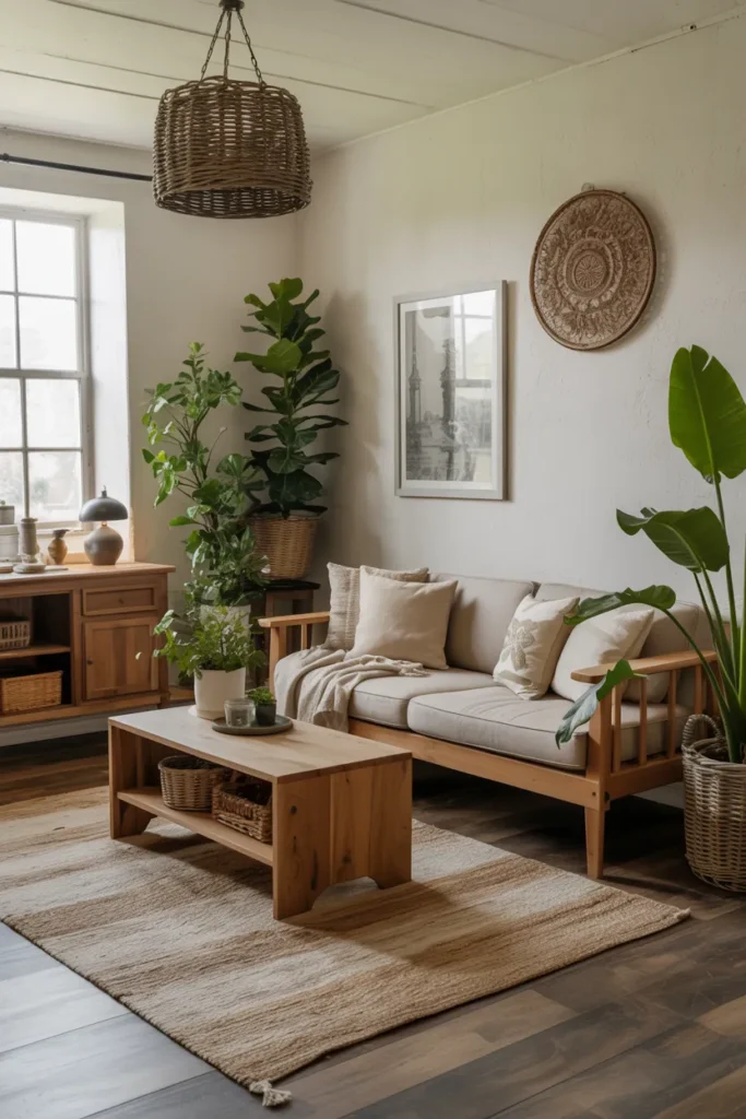 Farmhouse Living Room with Natural Greenery