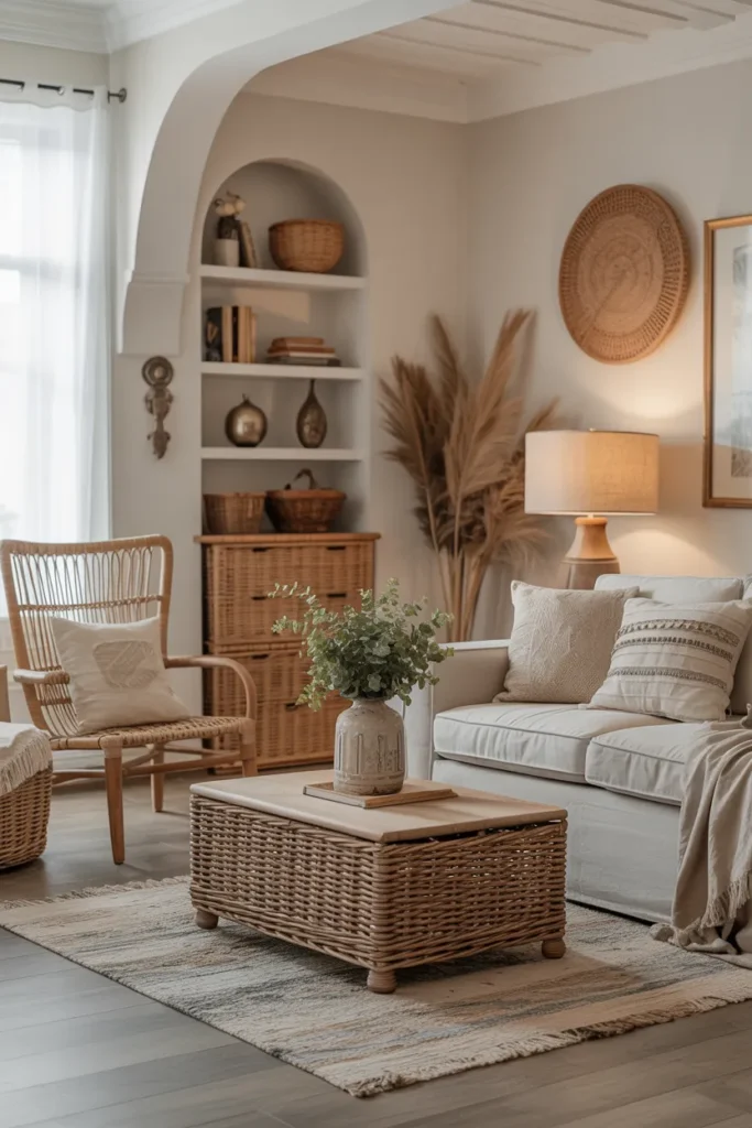 Farmhouse Living Room with Woven Accents
