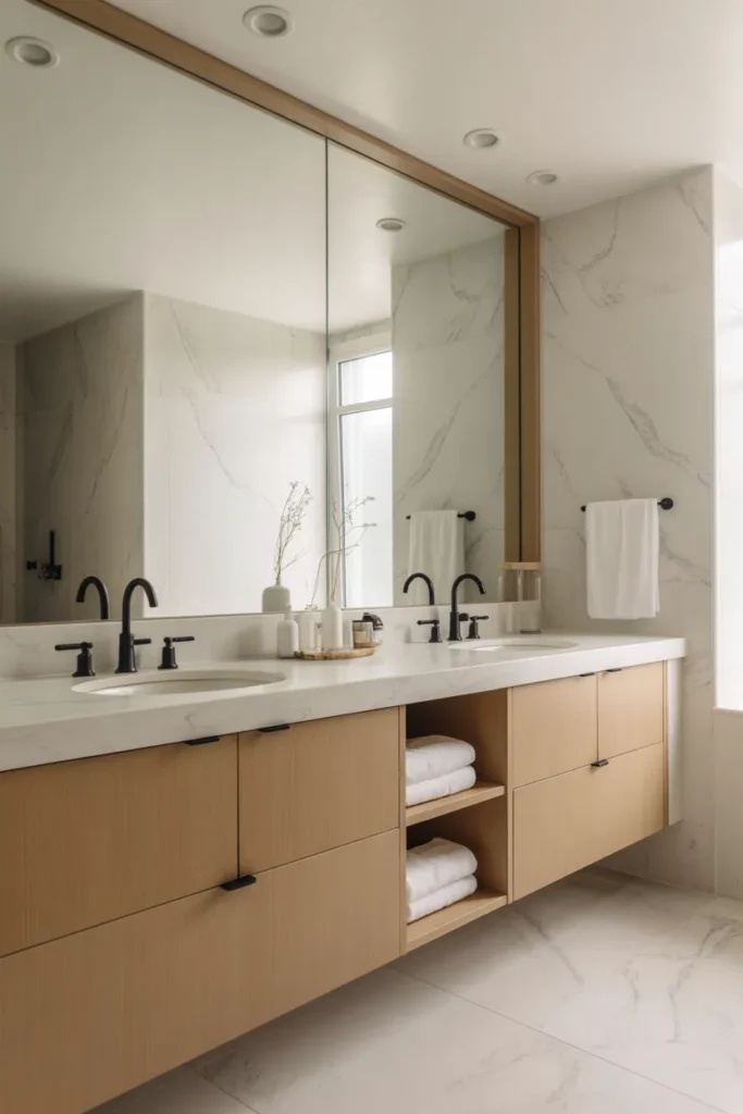 Floating Double Vanity with Marble Countertop