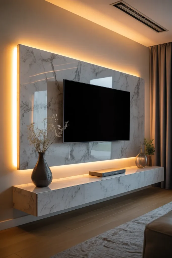 Floating Entertainment Wall with Backlit Panel