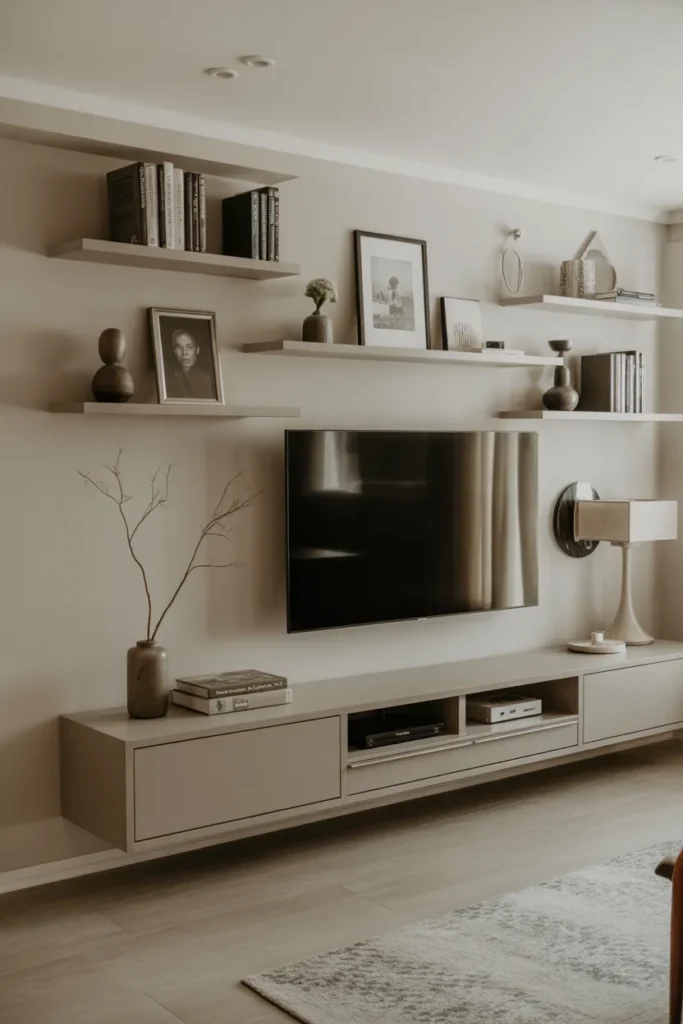 Floating Shelf TV Wall Arrangement