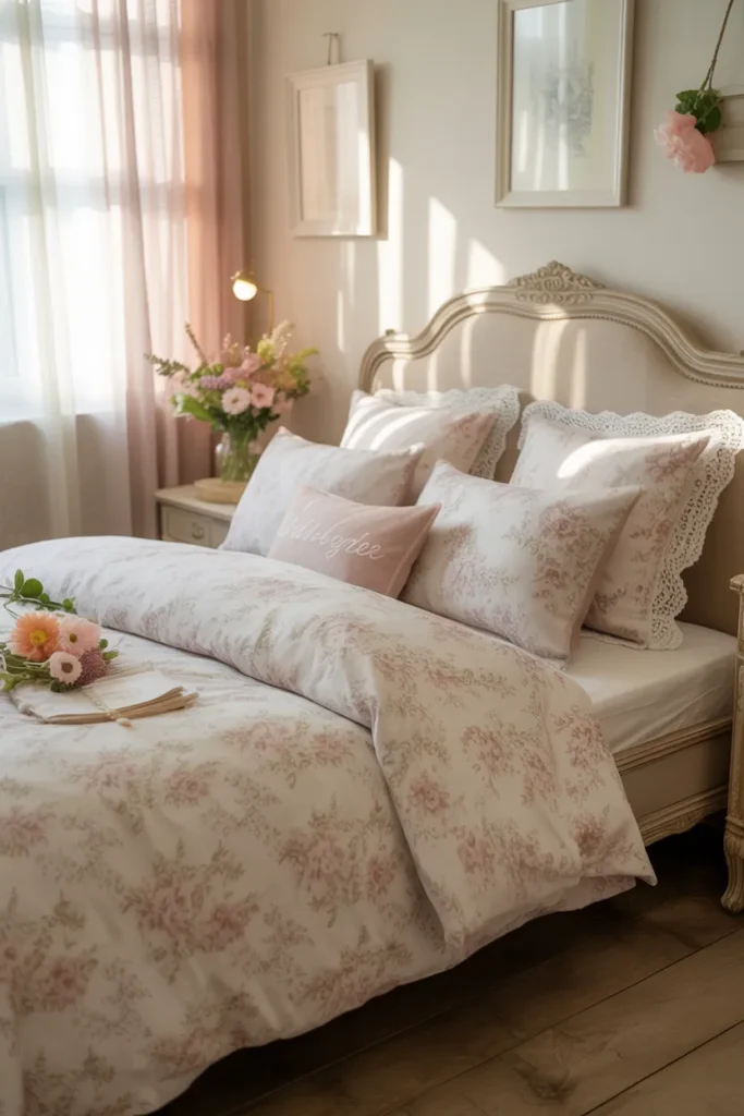Floral Cottagecore Bedroom with Vintage Bedding