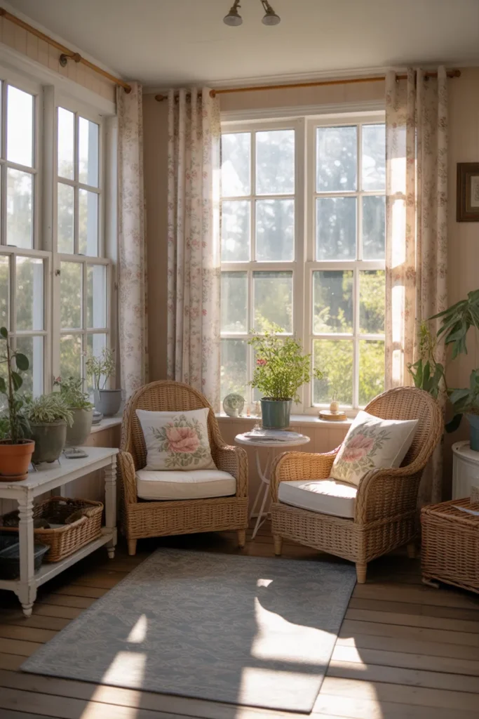 Floral Print Curtains for a Charming Sunroom