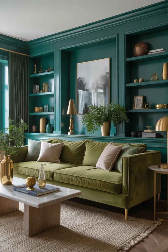 Forest Green Color Drenched Living Room