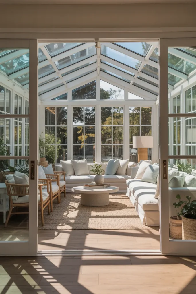 Glass-Enclosed Sunroom Off the Living Room