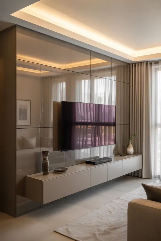 Glass Panel TV Wall with LED Glow