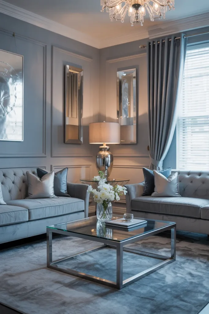 Ice Blue and Silver Living Room
