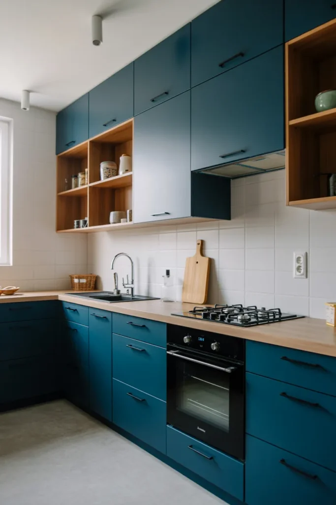 Indigo Blue Cabinets with Matte Black Hardware