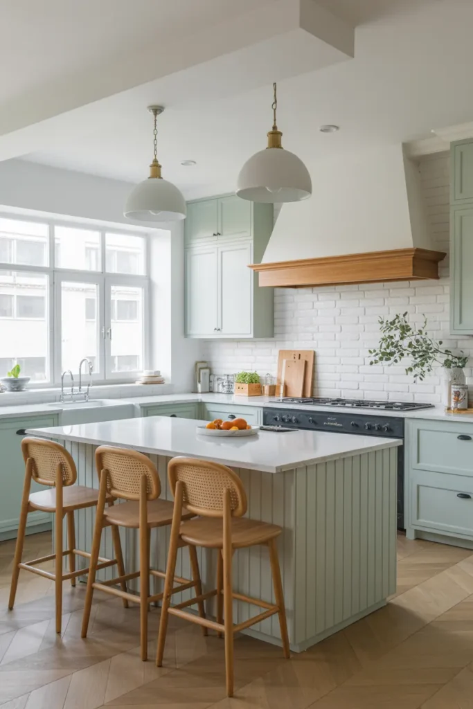Light Blue Cabinets with Marble Countertops