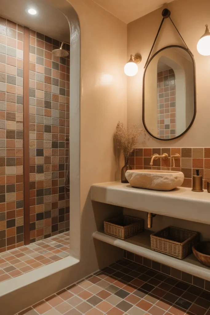 Mediterranean-Inspired Bathroom with Clay Tiles