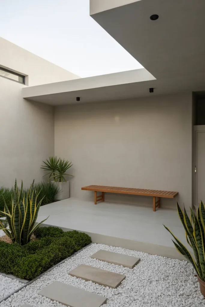 Minimalist Concrete Patio with Zen Garden Touches